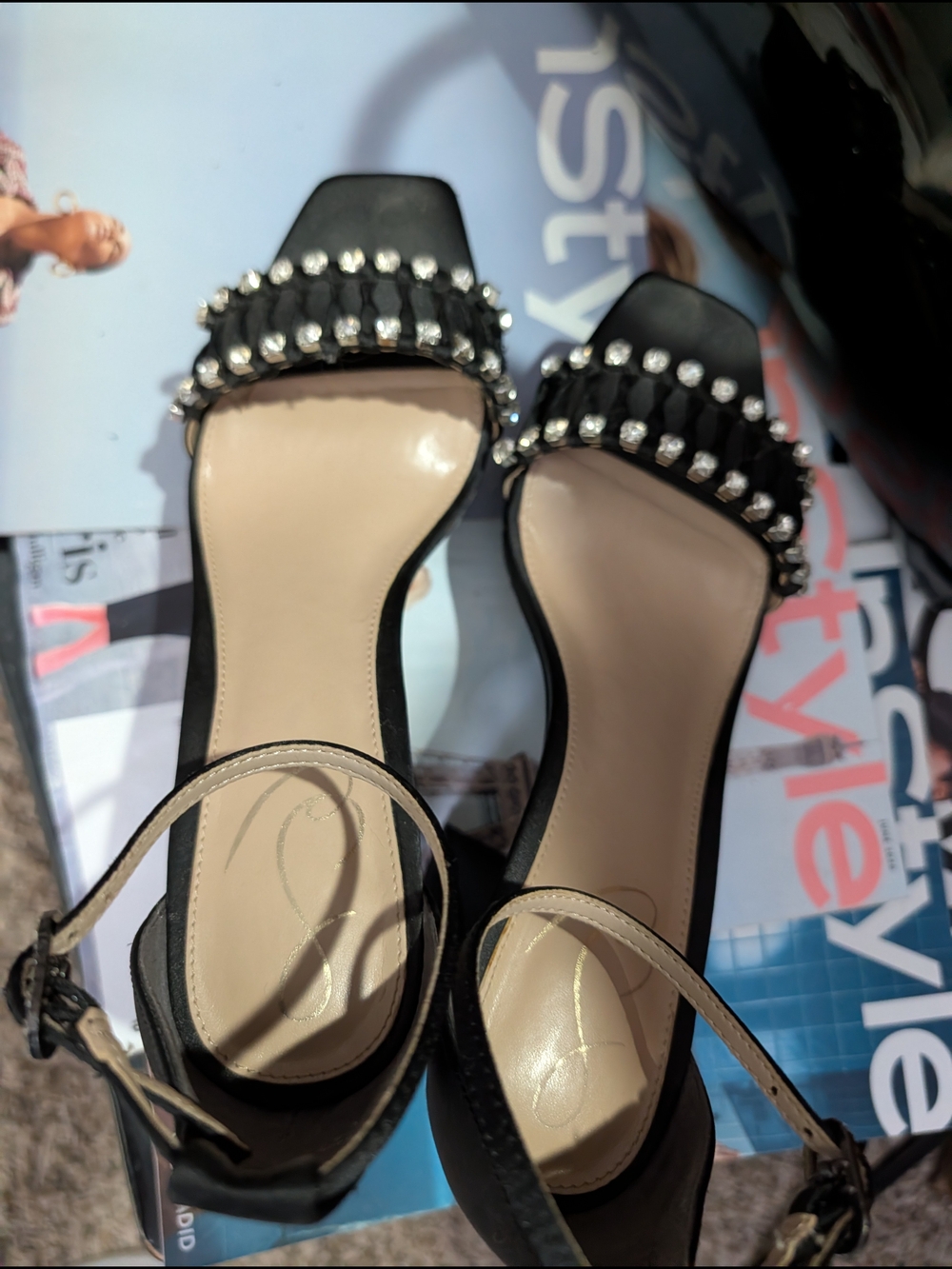Sam Edelman Black Jeweled Fringe Ankle-Strap Heels - Picture 5 of 6
